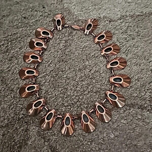 Renoir Copper Necklace, Honey Bear Pattern. Black Enamel on Copper